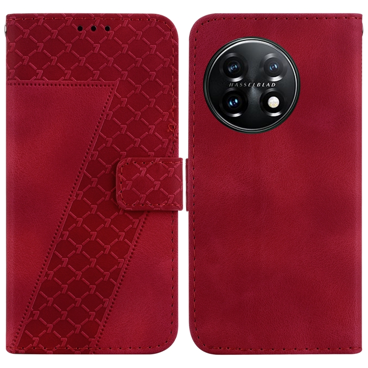 

For OnePlus 11 7-shaped Embossed Leather Phone Case(Red)