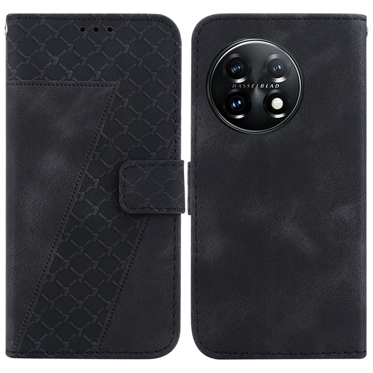 

For OnePlus 11 7-shaped Embossed Leather Phone Case(Black)