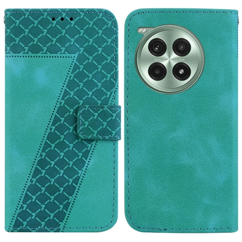 

For OnePlus Ace 3 Pro Seven-shaped Embossed Leather Phone Case(Green)