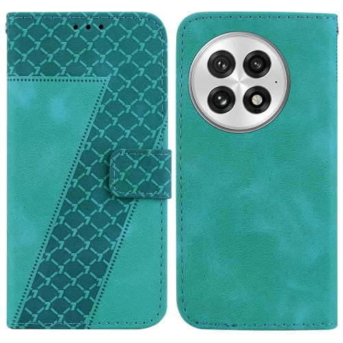 

For OnePlus 13 Seven-shaped Embossed Leather Phone Case(Green)