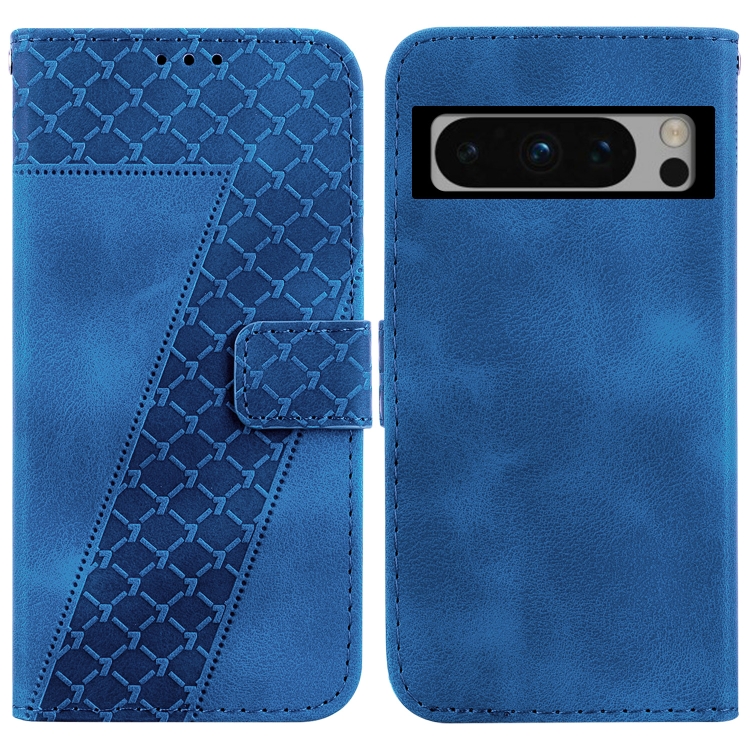 

For Google Pixel 8 Pro 7-shaped Embossed Leather Phone Case(Blue)
