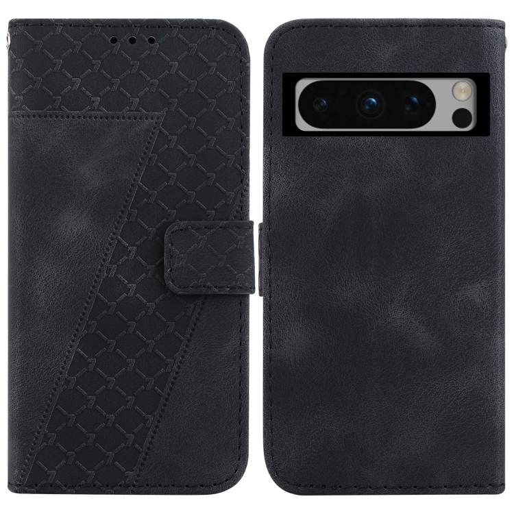 

For Google Pixel 8 Pro 7-shaped Embossed Leather Phone Case(Black)
