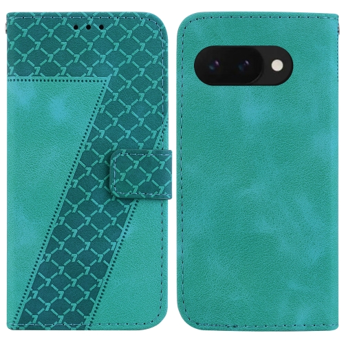 

For Google Pixel 9a Seven-shaped Embossed Leather Phone Case(Green)