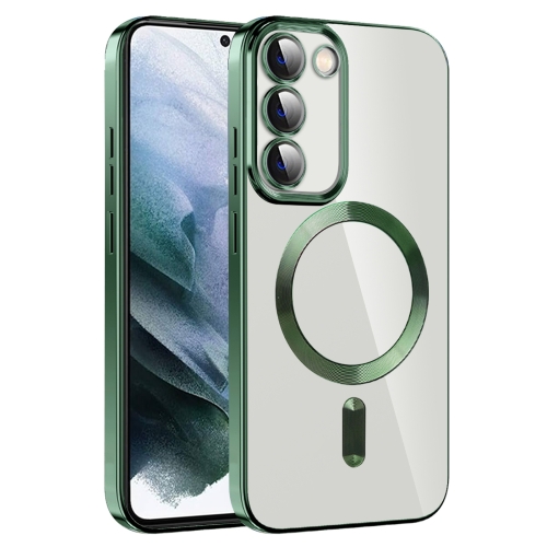 For Samsung Galaxy S21 5G CD Texture Plating TPU MagSafe Phone Case with Lens Film(Dark Green) high power 1w 3w 5w led lens 20mm pmma lens with bracket mirror 1030456090120 degree mirror collimating convex optical lens