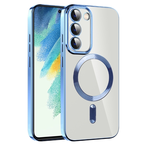 For Samsung Galaxy S21 FE 5G CD Texture Plating TPU MagSafe Phone Case with Lens Film(Sierra Blue) focusable 16x50mm 5 6mm laser diode housing case with 405nm 450nm glass lens