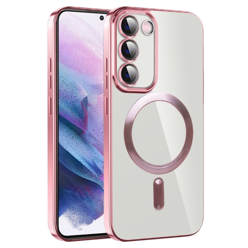For Samsung Galaxy S21+ 5G CD Texture Plating TPU MagSafe Phone Case with Lens Film(Pink) cream style manicure table and chair set marble with socket