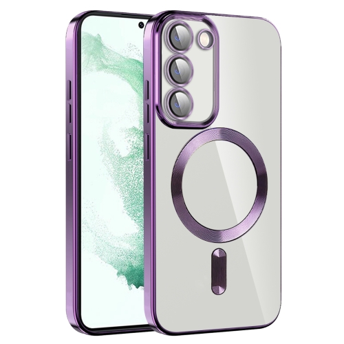 

For Samsung Galaxy S22+ 5G CD Texture Plating TPU MagSafe Phone Case with Lens Film(Dark Purple)