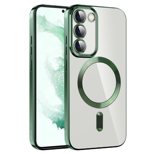 

For Samsung Galaxy S22+ 5G CD Texture Plating TPU MagSafe Phone Case with Lens Film(Dark Green)