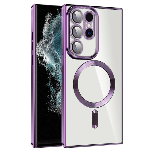 For Samsung Galaxy S22 Ultra 5G CD Texture Plating TPU MagSafe Phone Case with Lens Film(Dark Purple) tds 100f water flowmeter with m2 dn50 dn700mm 0 160℃ transducer sensor handheld digital liquid ultrasonic flow meter
