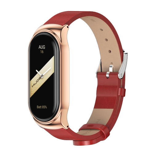 

For Xiaomi Mi Band 8 Mijobs CS Case Microfiber PU Leather Watch Band(Red Rose Gold)