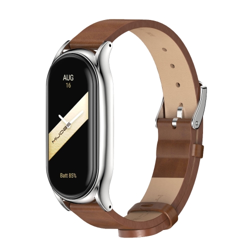 

For Xiaomi Mi Band 8 Mijobs Plus Case Microfiber PU Leather Watch Band(Brown Silver)
