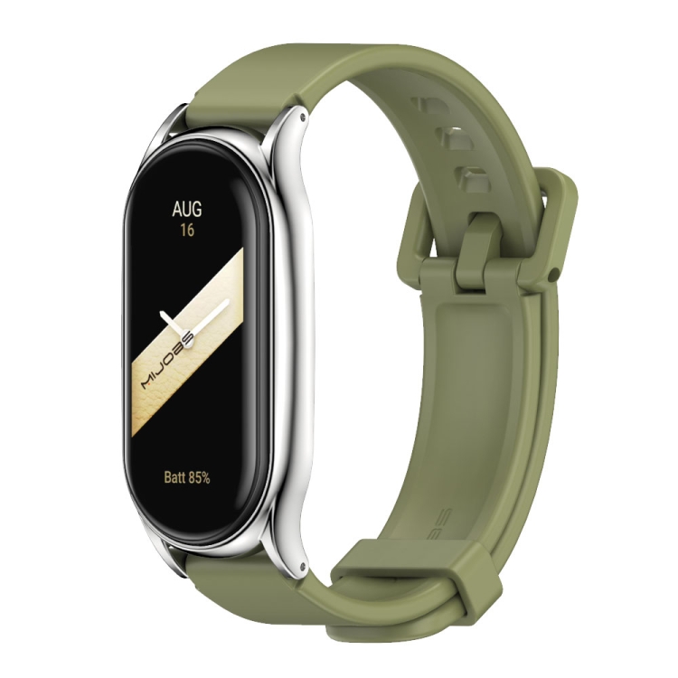 

For Xiaomi Mi Band 8 Mijobs Plus Case Silicone Watch Band(Army Green Silver)