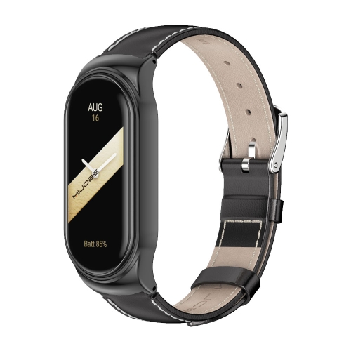 

For Xiaomi Mi Band 8 Mijobs CS Case Genuine Leather Top Layer Cowhide Watch Band(Black+White)