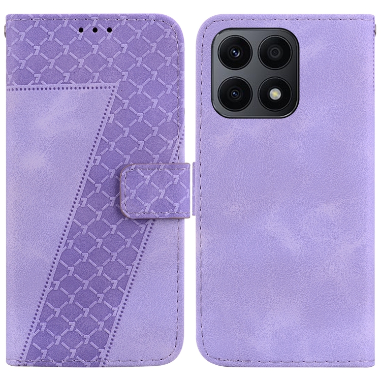 

For Honor X8a 7-shaped Embossed Leather Phone Case(Purple)