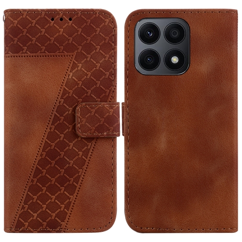 

For Honor X8a 7-shaped Embossed Leather Phone Case(Brown)