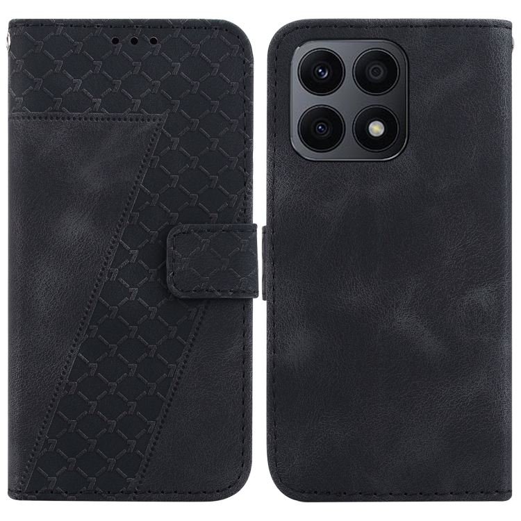 

For Honor X8a 7-shaped Embossed Leather Phone Case(Black)