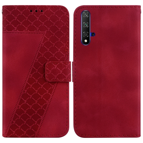 

For Honor 20 7-shaped Embossed Leather Phone Case(Red)