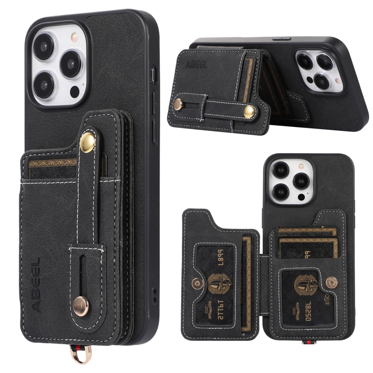

For iPhone 15 Pro ABEEL Litchi Texture Card Bag PU Phone Case(Black)