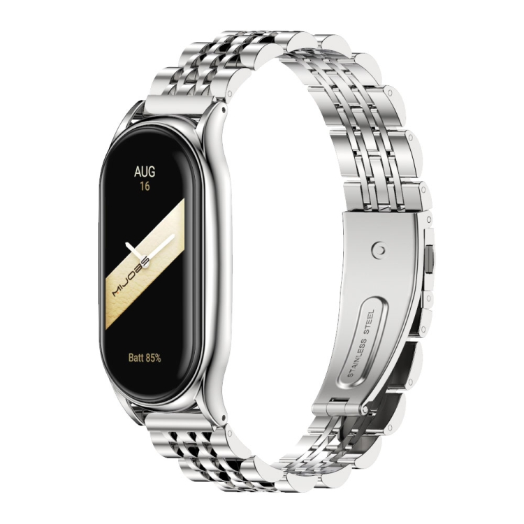 

For Xiaomi Mi Band 8 Mijobs Plus Case Seven Bead Metal Stainless Steel Watch Band(Silver)