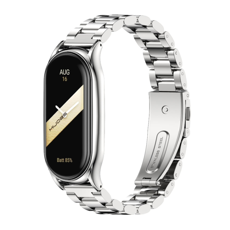 

For Xiaomi Mi Band 8 Mijobs Plus Case Three Bead Metal Stainless Steel Watch Band(Silver)