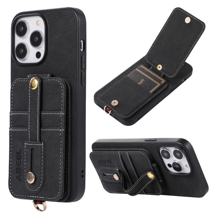 

For iPhone 15 Pro ABEEL Litchi Texture Card Bag PU Phone Case(Black)