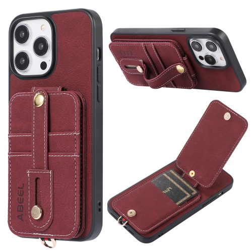

For iPhone 15 Plus ABEEL Litchi Texture Card Bag PU Phone Case(Purple)
