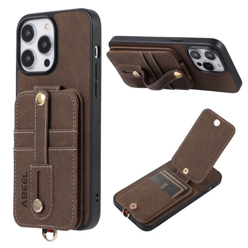 

For iPhone 14 Pro ABEEL Litchi Texture Card Bag PU Phone Case(Khaki)