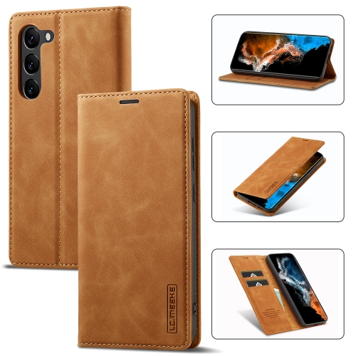 

For Samsung Galaxy S24+ 5G LC.IMEEKE Strong Magnetism Microfiber Leather Phone Case(Brown)