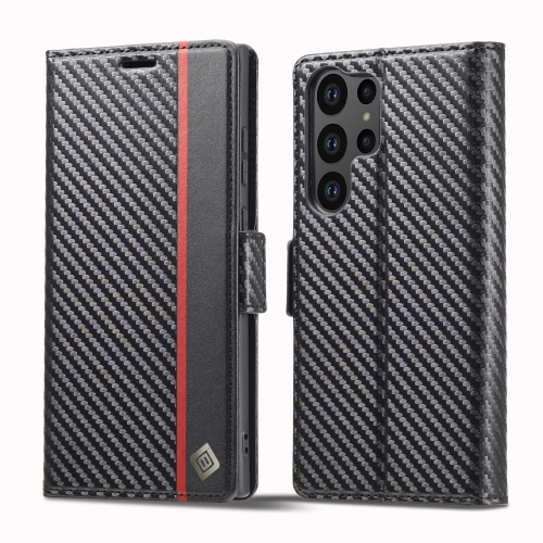 

For Samsung Galaxy S24 Ultra 5G LC.IMEEKE Carbon Fiber Leather Phone Case(Vertical Black)