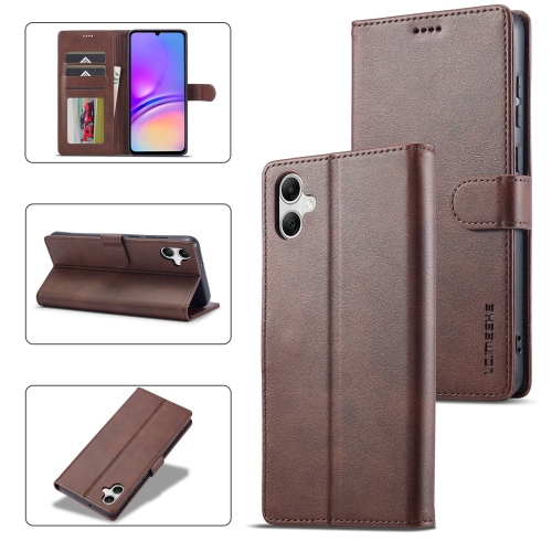 

For Samsung Galaxy A05 LC.IMEEKE Calf Texture Leather Phone Case(Coffee)