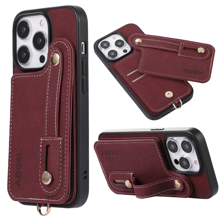 

For iPhone 15 Plus ABEEL Litchi Texture Card Bag PU Phone Case(Purple)