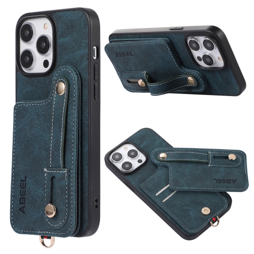 

For iPhone 15 ABEEL Litchi Texture Card Bag PU Phone Case(Blue)