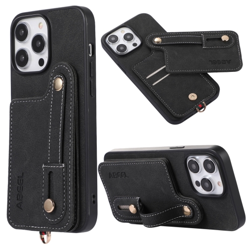 

For iPhone 14 ABEEL Litchi Texture Card Bag PU Phone Case(Black)