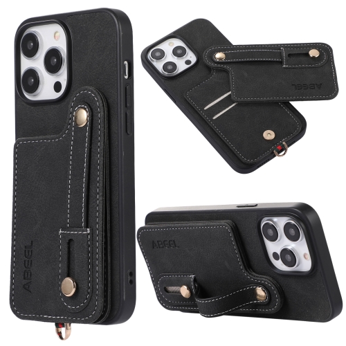 

For iPhone 14 Pro ABEEL Litchi Texture Card Bag PU Phone Case(Black)