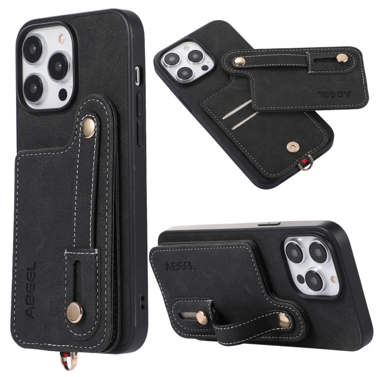 

For iPhone 14 Pro Max ABEEL Litchi Texture Card Bag PU Phone Case(Black)