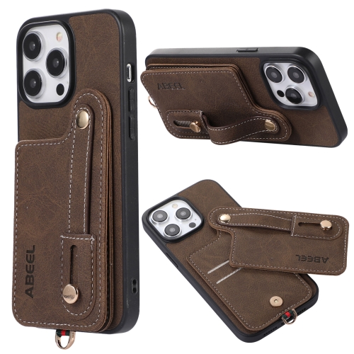 

For iPhone 14 Pro Max ABEEL Litchi Texture Card Bag PU Phone Case(Khaki)