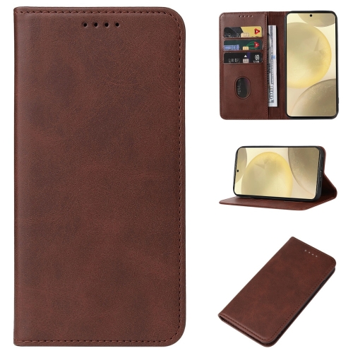 

For Samsung Galaxy S24 5G Magnetic Closure Leather Phone Case(Brown)