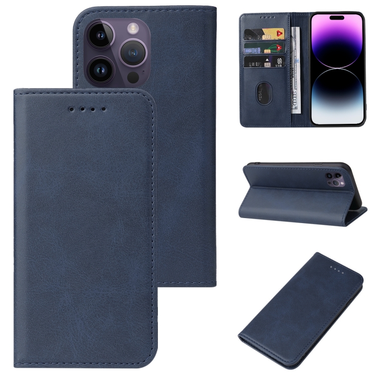 

For iPhone 15 Pro Magnetic Closure Leather Phone Case(Blue)