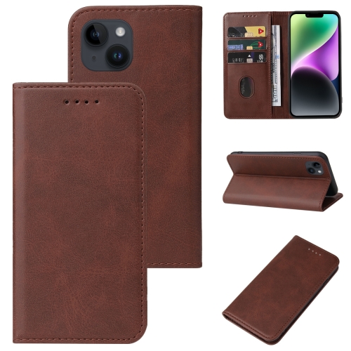 

For iPhone 15 Plus Magnetic Closure Leather Phone Case(Brown)