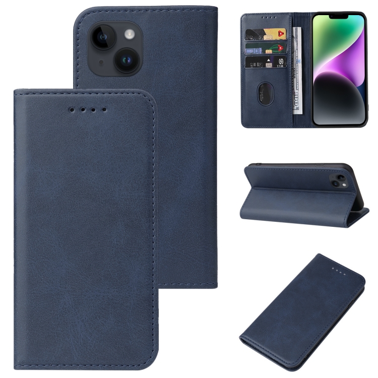 

For iPhone 15 Magnetic Closure Leather Phone Case(Blue)