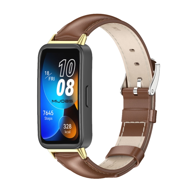 

For Huawei Band 8 Mijobs Cowhide Leather Watch Band(Brown Gold)