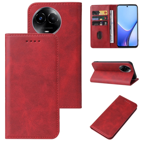 

For Realme 11x Magnetic Closure Leather Phone Case(Red)