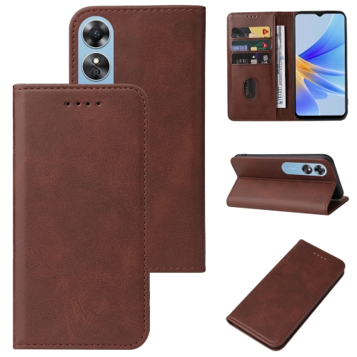 

For OPPO A17 / A17K Magnetic Closure Leather Phone Case(Brown)