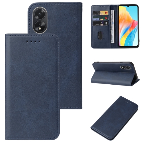 

For OPPO A38 Magnetic Closure Leather Phone Case(Blue)