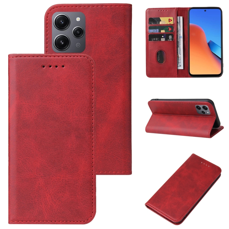 

For Xiaomi Redmi 12 4G Magnetic Closure Leather Phone Case(Red)