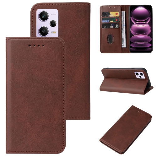 

For Xiaomi Redmi Note 12 Pro 5G Global Magnetic Closure Leather Phone Case(Brown)