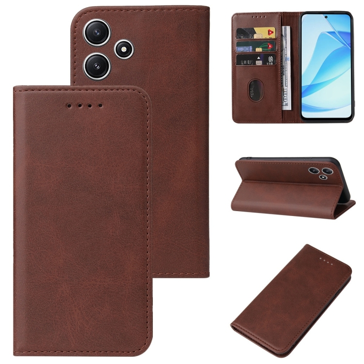 

For Xiaomi Redmi 12 5G Magnetic Closure Leather Phone Case(Brown)