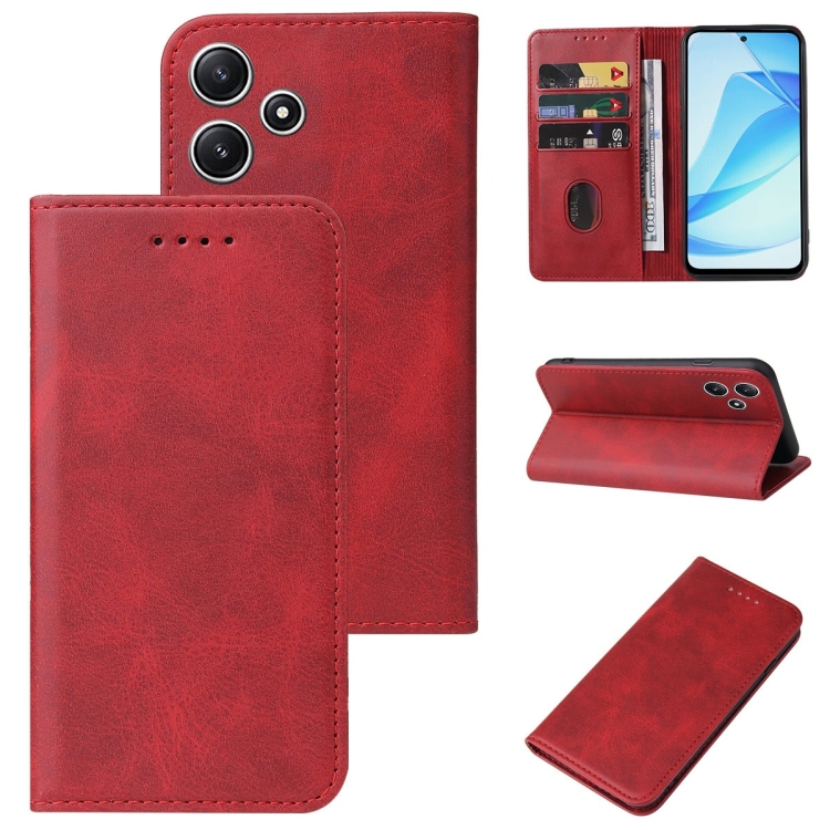

For Xiaomi Redmi 12 5G Magnetic Closure Leather Phone Case(Red)