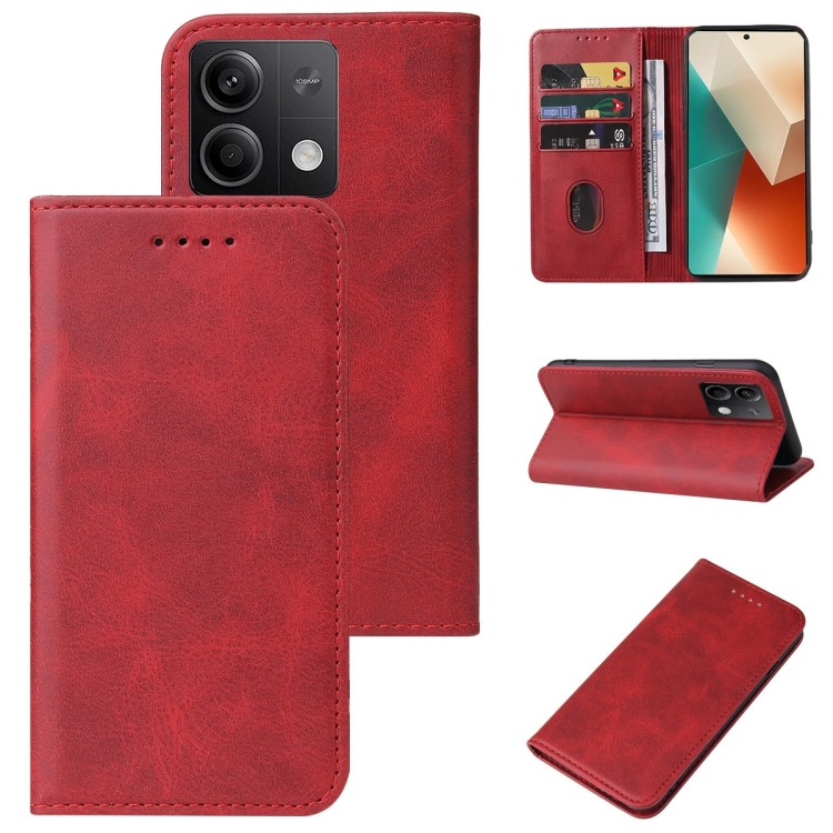 

For Xiaomi Redmi Note 13 5G Magnetic Closure Leather Phone Case(Red)