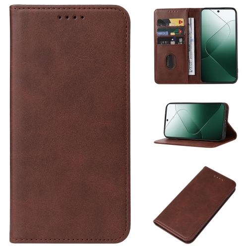 For Xiaomi 14 Magnetic Closure Leather Phone Case(Brown)